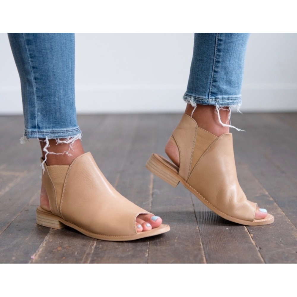 Coolway Tan Leather Peep Toe Slingback Sandals Peep Toe Slingback Women's Sz 37‎
